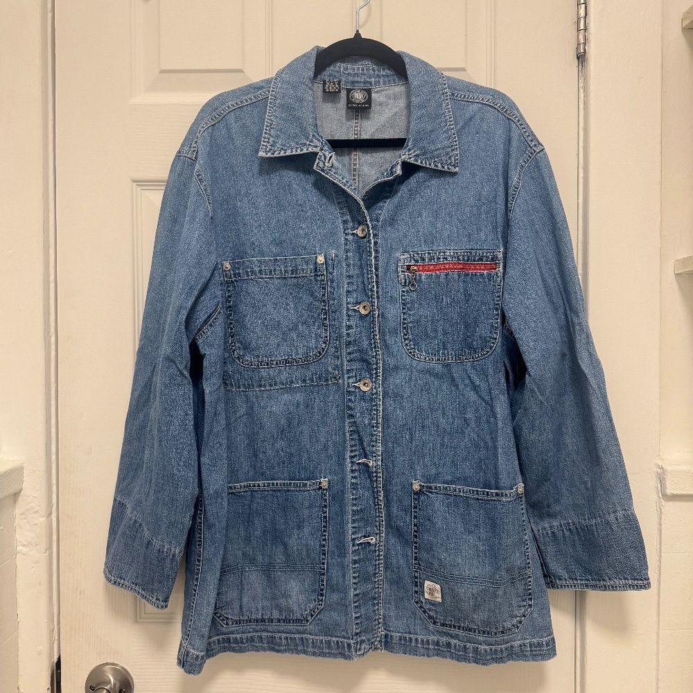 Vtg 90s Y2k DKNY Denim Jean Chore Workwear Coat Jacket Lightweight Women